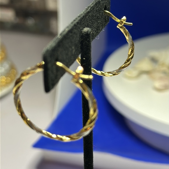 Two Tone Twisted 14K Gold Plated Earrings - Picture 5 of 7